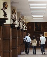 Students walk through Northwestern law school’s historic Levy Meyer Hall, where many of the faculty offices are located. 
