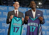 On June 23, 2015, NBA Commissioner Adam Silver (left) and Charlotte Hornets owner Michael Jordan pose for a photo during a news conference to announce Charlotte, N.C., as the site of the 2017 NBA All-Star basketball game. The NBA on Thursday said it is moving the 2017 All-Star Game out of Charlotte because of its objections to a North Carolina law that limits anti-discrimination protections for lesbian, gay and transgender people. 